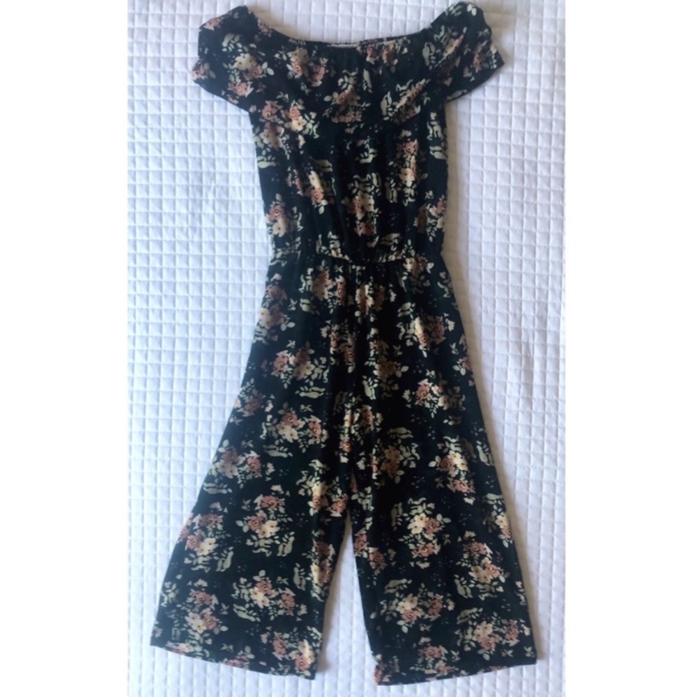 Black Floral Off The Shoulder Cinched Waist Jumper